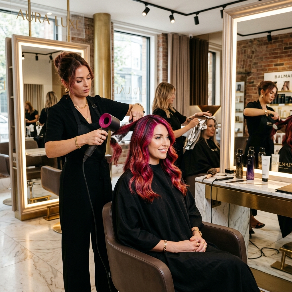 Professional hair color and styling at HMH Aura Beauty