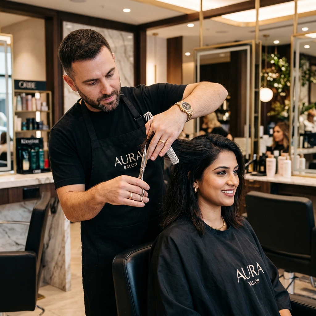 Hair styling services at HMH Aura Beauty Gurgaon